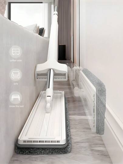 1pc Easy Clean Flat Mop Set With 2 Replacement Mop Pads, No Need To Handwash, Thicker Stainless Steel Rod, Rubber Grip Handle, Dry & Wet Dual Use, Roller Helps Wring Water Out Smoothly, Highly Absorbent Microfiber Cloth, Suitable For Tile And Hardwood Floors In Living Room, Kitchen, Bathroom