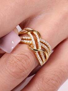 1pc Anel de Padrão de Onda de Ouro da Moda para Mulheres, Joias de Uso Diário