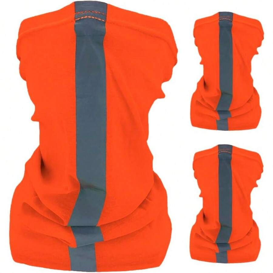 4 Pack High Vis Neck Gaiter Reflective Fishing Bandana Neon Safety Headwear Tube Face Shield With 2 Sides Reflective Stripe - 霓虹橙 - 查看 1