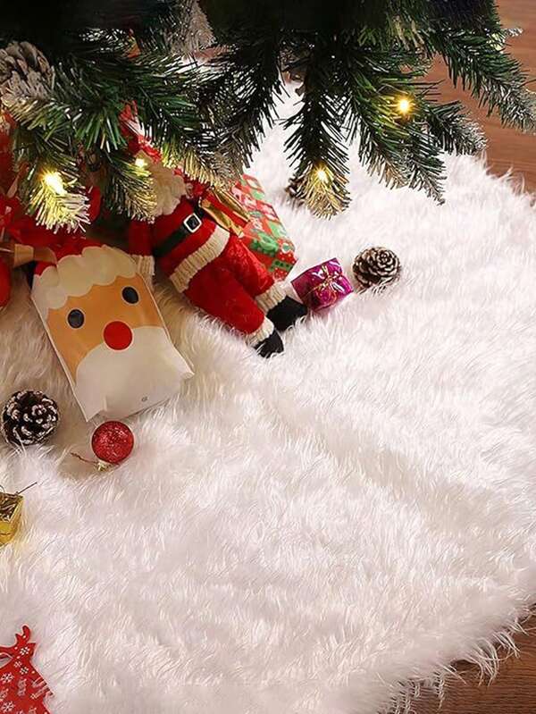 1pc Christmas Long Hair Tree Skirt Is A Soft Reusable And Easy To Organize Tree Skirt Decoration Item Suitable For Use As A Decoration Prop For Christmas Trees And Home Parties