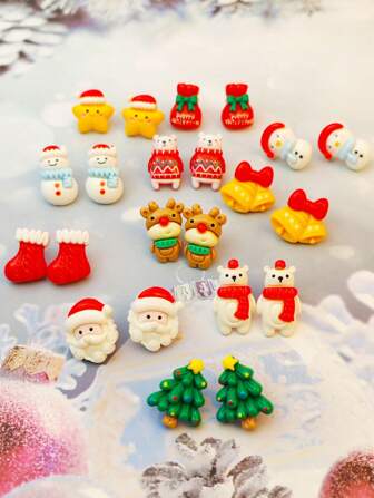 22pcs Women Cute Cartoon Resin Stud Earrings Set, Suitable For Everyday And Holiday Wear