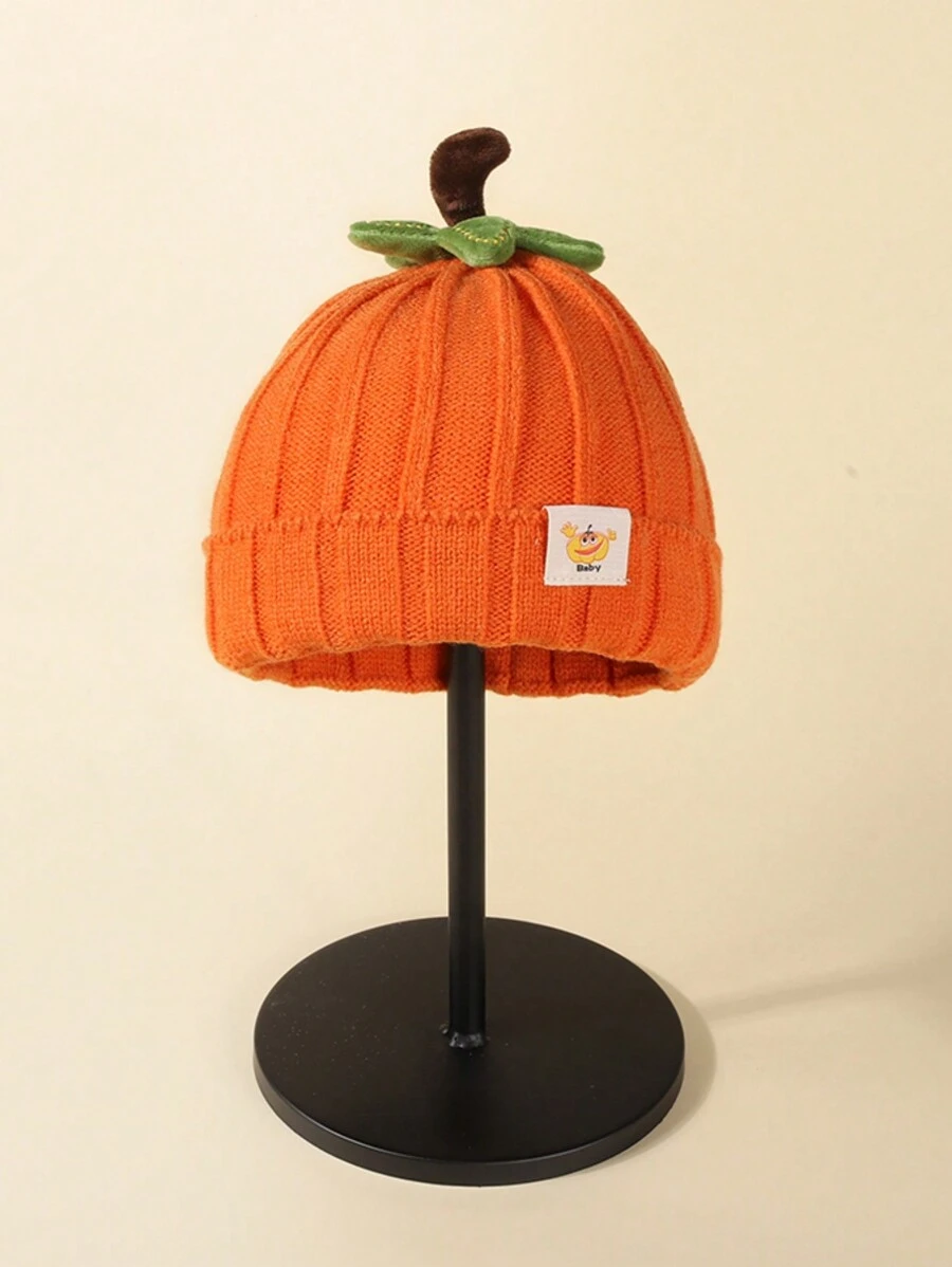 1 件儿童针织帽，可爱南瓜设计，柔软婴儿帽，适合万圣节、节日和日常使用 - 橘色 - 查看 1