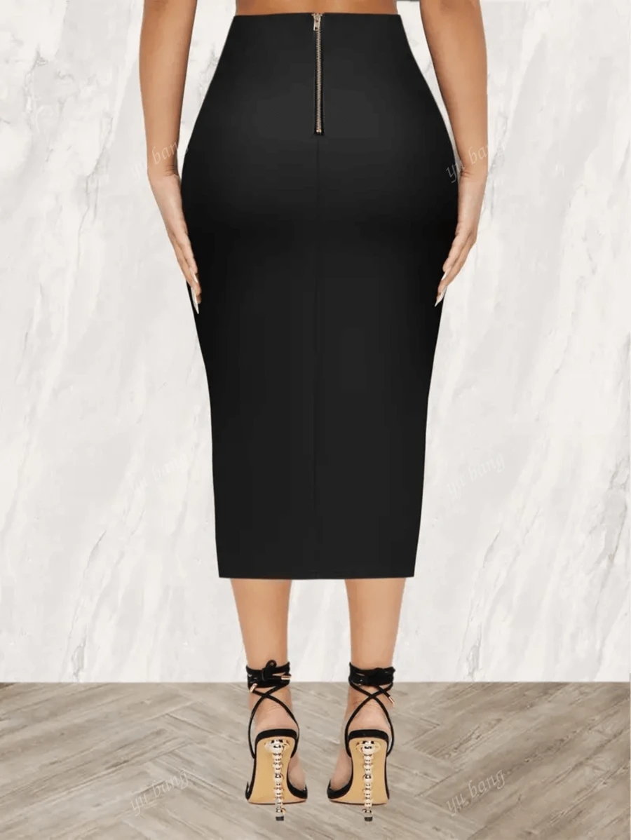 Gem Rose Solid High Waist Pencil Skirt
