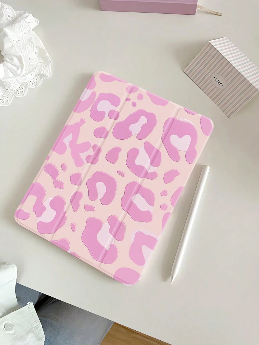 1 件可爱卡通粉红豹纹硅胶防震平板电脑保护套带笔槽，兼容华为、iPad、三星 - 支持睡眠/唤醒功能 - 彩色 - 查看 1