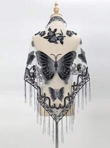 1pc Butterfly Embroidery Lace Hollow Triangular Scarf/Shawl - Multicolor - View 17