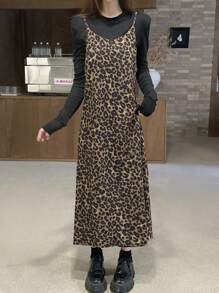 Leopard Print Cami Dress Without Tee - Coffee Brown - View 1