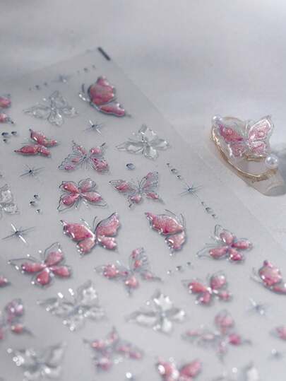 1pc Hot Stamping Nail Sticker, Luxury Butterfly Adhesive Nail Sticker, 5D Jelly Gel Nail Sticker Series, DIY