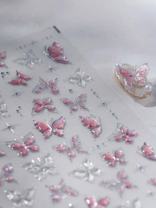 1pc Hot Stamping Nail Sticker, Luxury Butterfly Adhesive Nail Sticker, 5D Jelly Gel Nail Sticker Series, DIY Nail Stickers