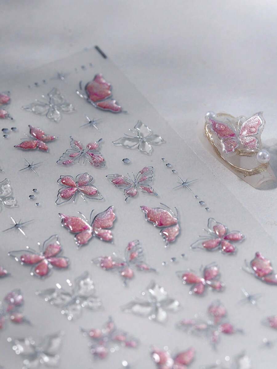 1pc Hot Stamping Nail Sticker, Luxury Butterfly Adhesive Nail Sticker, 5D Jelly Gel Nail Sticker Series, DIY - Multicolor - View 1