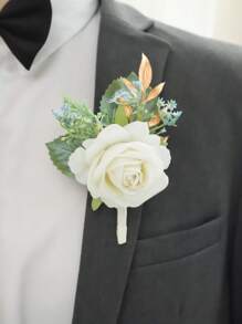 2 件套白色公主玫瑰和满天星花头饰和腕带，浪漫优雅，适合婚礼、舞会、周年纪念日情人节