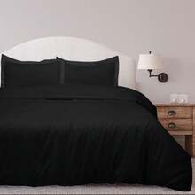 Conjunto de 3 piezas: Ropa de cama Royal Linens, fundas de edredón de cama matrimonial con cierre de cremallera, de microfibra con doble cepillado - Negro - Ver 2