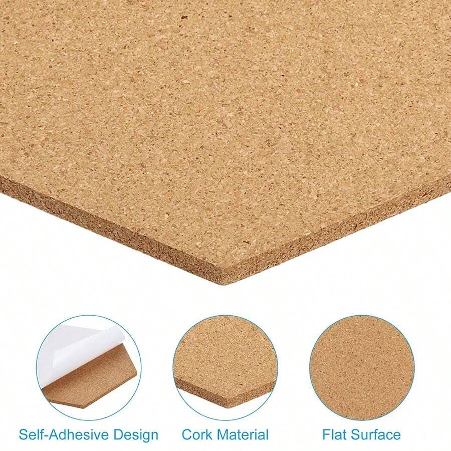 4 Packs Thick Cork Board Tiles, Self Adhesive Hexagonal Bulletin Board