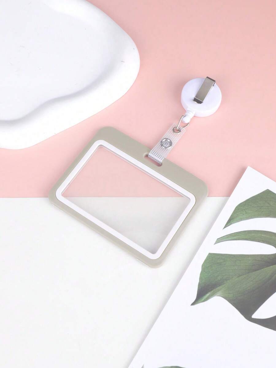 1 Horizontal Card Holder, Double-Sided Transparent Waterproof Card Case, Minimalist Portable Student ID Bus Card Work ID Card Holder, Storage For Certificates - Grey - View 1