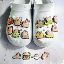 16件套可爱水豚图案鞋饰，适用于木屐、泡泡拖鞋、凉鞋，PVC材质，可作沙滩包配饰，生日、圣诞节、万圣节派对礼物之选。 - 綠色 - 查看 3