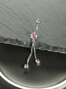 1-3pcs/Set Rhinestone Bow Decor Navel Belly Ring Unsiex Stainless Steel Dangle Belly Button Rings Pink Heart Flower Butterfly Body Piercing Jewelry Navel Belly Bar Gift For Any Occasion Valentines,Mom,Mother,Mother's Day,Gift - Belly Ring - View 7