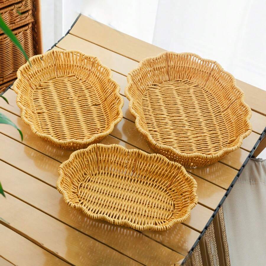 3 件/1 件手工编织藤条托盘，藤条水果篮零食拼盘储物托盘，零食盘，编织椭圆形浅盘，户外野餐盘，可重复使用的餐具，适用于早餐、饮料、咖啡、家居装饰和组织圣诞礼物 - 橢圓形 - 查看 1