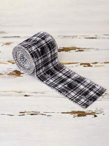 1条圣诞格子带铁丝边丝带，装饰性布艺丝带，适用于节日礼物包装、圣诞树装饰、房间装饰、家居装饰、办公室装饰、主题派对装饰、圣诞装饰、圣诞丝带、圣诞装饰品、冬季圣诞装饰、家居圣诞礼物、圣诞装饰