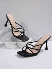 French Breeze Summer Wear Slide Sandals, New Square Toe Thick Heel Sandals To Match Dress - Black - View 6