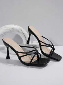 French Breeze Summer Wear Slide Sandals, New Square Toe Thick Heel Sandals To Match Dress - Black - View 5