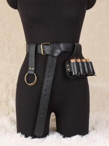 3PCS Faux Leather Medieval Belt Renaissance Dress Clip Witch Magic Bag With 4 Glass Bottles Cosplay Props Halloween - Black - View 6