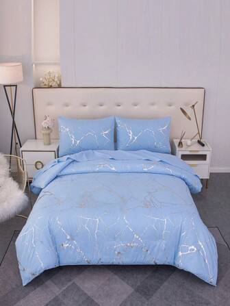 Ensemble de housse de couette contemporain en couleur unie rose/gris/vert/bleu/violet avec effet marbré métallique. Housse de couette super douce en microfibre lavable, ensemble 2/3 pièces
