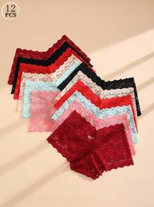 12 PCS Ladies Sexy Lace Panties Hollow Out Seamless Briefs Comfortable And Breathable Lingerie