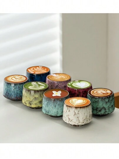 Ceramic Mug Coffee Cup, Office And Home Use Personal Cup, Water Mug, Kiln Crackle Espresso Macaron Milk Tea Cup, Decorative Display Item Back To School