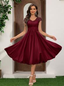 Ladies Satin Elegant Lace Fabric Wedding Dresses Bridal Shower Dresses