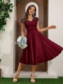 Ladies Satin Elegant Lace Fabric Wedding Dresses Bridal Shower Dresses