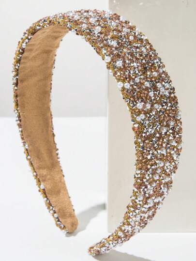 1 pieza Diadema con decoración de strass y perlas falsas para mujeres, baile de graduación, diadema, aros para el cabello, accesorios para el cabello, accesorios para la cabeza