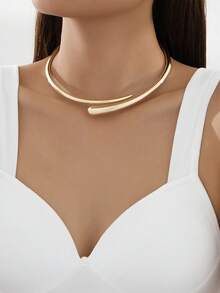 1pc Exquisite Minimalist Metal Short Choker Necklace, Single Layer Water Drop Design Neck Collar, Niche Luxury Jewelry, Birthday Gift For Best Friend - Collar - View 1