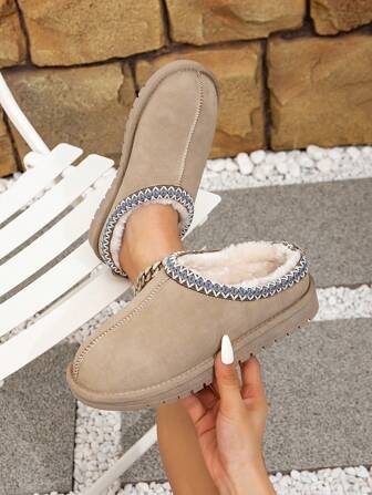 Women's Winter New Plush Lined Flat Slippers, Casual Comfy Non-Slip Indoor Home Slip-On Shoes