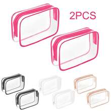 2 pièces de sacs de toilette mode et simples pour hommes et femmes, pochettes cosmétiques transparentes et imperméables de taille quart pour les voyages, convenant aux deux sexes, pouvant être emportées en avion et données comme fournitures scolaires, produits de vacances, sacs de plage, sacs de bain, sacs de voyage essentiels pour les dortoirs de jeunes filles