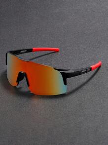 1Pc New Men Wraparound Fashion Sports Glasses Unique Leg Color Blocking Design Coated Lenses Blue Glasses Suitable For Outdoor Cycling Sports Decoration Wearing Beach Accessories Glasses Shades For Summer Beach Vacation,Outdoor,Travel