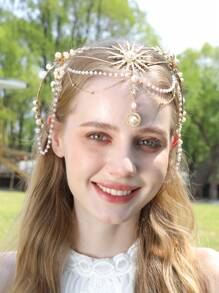 1 vương miện cưới bằng vàng sang trọng quyến rũ dành cho phụ nữ, vương miện cô dâu bằng hợp kim kẽm lấp lánh cho mọi mùa - Vàng - Xem 1