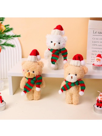 1 件 - 圣诞节可爱粉红腮红围巾毛绒熊娃娃，一体式熊钥匙扣，吊坠吊坠娃娃礼物