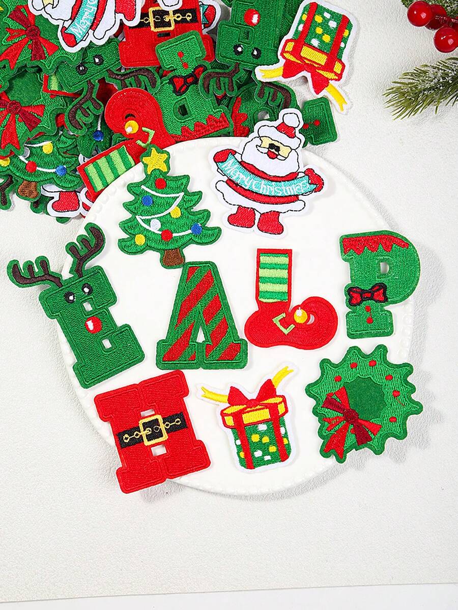 2/9 miếng vá thêu chữ Giáng sinh mới, cây thông Noel, người tuyết, miếng vá thêu bông tuyết, nút và huy hiệu phụ kiện tự làm - Nhiều màu - Xem 1