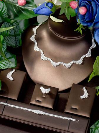 1 套女士 CZ 波浪装饰首饰套装，适合作为毕业礼物