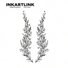 INKARTLINK 革命性技术纹身，半永久纹身，花卉，逼真纹身，动人纹身，临时纹身，假纹身，防水，真实纹身外观，小众设计纹身，果汁纹身，植物纹身 - 黑色 - 查看 4