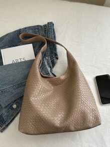 时尚女士新月形编织 PU 皮革单肩包，带零钱包、腋下包