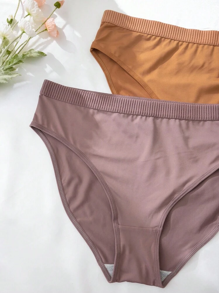 5pcs Pack Ladies Solid Color Comfort High Waist Plus Size Briefs - Multicolor - View 4