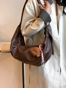 时尚休闲通勤大容量女士单肩包，采用 PU 材质，适合秋季 - 棕色 - 查看 5