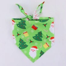 1 chiếc khăn quàng cổ phụ kiện Giáng sinh cho thú cưng, khăn Bandana hình tam giác họa tiết ông già Noel, cây thông Noel và gấu bông, yếm cho chó - màu xanh lá - Xem 7