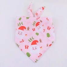 1 chiếc khăn quàng cổ phụ kiện Giáng sinh cho thú cưng, khăn Bandana hình tam giác họa tiết ông già Noel, cây thông Noel và gấu bông, yếm cho chó - màu xanh lá - Xem 5