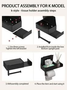 1 pieza Portarrollos de papel higiénico negro con estante de almacenamiento extensible, dispensador de papel de pared de acero inoxidable 304 fácil de instalar sin necesidad de taladrar, organizador de baño y cocina, decoración de verano para el baño