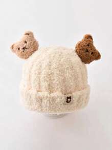 1/2 件毛绒婴儿帽子和围巾套装，超可爱卡通熊设计女孩新生儿，加厚防风，适合秋冬季 - 彩色 - 查看 10