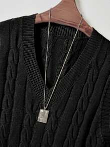 Áo len dệt kim cổ chữ V màu trơn cho nam - màu đen - Xem 5
