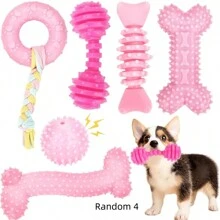 Set de 4 juguetes para masticar de diferentes formas para perros, adecuados para cachorros, lindos juguetes rosas para perros pequeños, juguetes para la dentición de cachorros, suaves y duraderos juguetes interactivos para masticar, para razas pequeñas