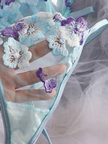 Damen Sommer Farbblock Blumenstickerei atmungsaktiver sexy Lingerie-Set, Rave