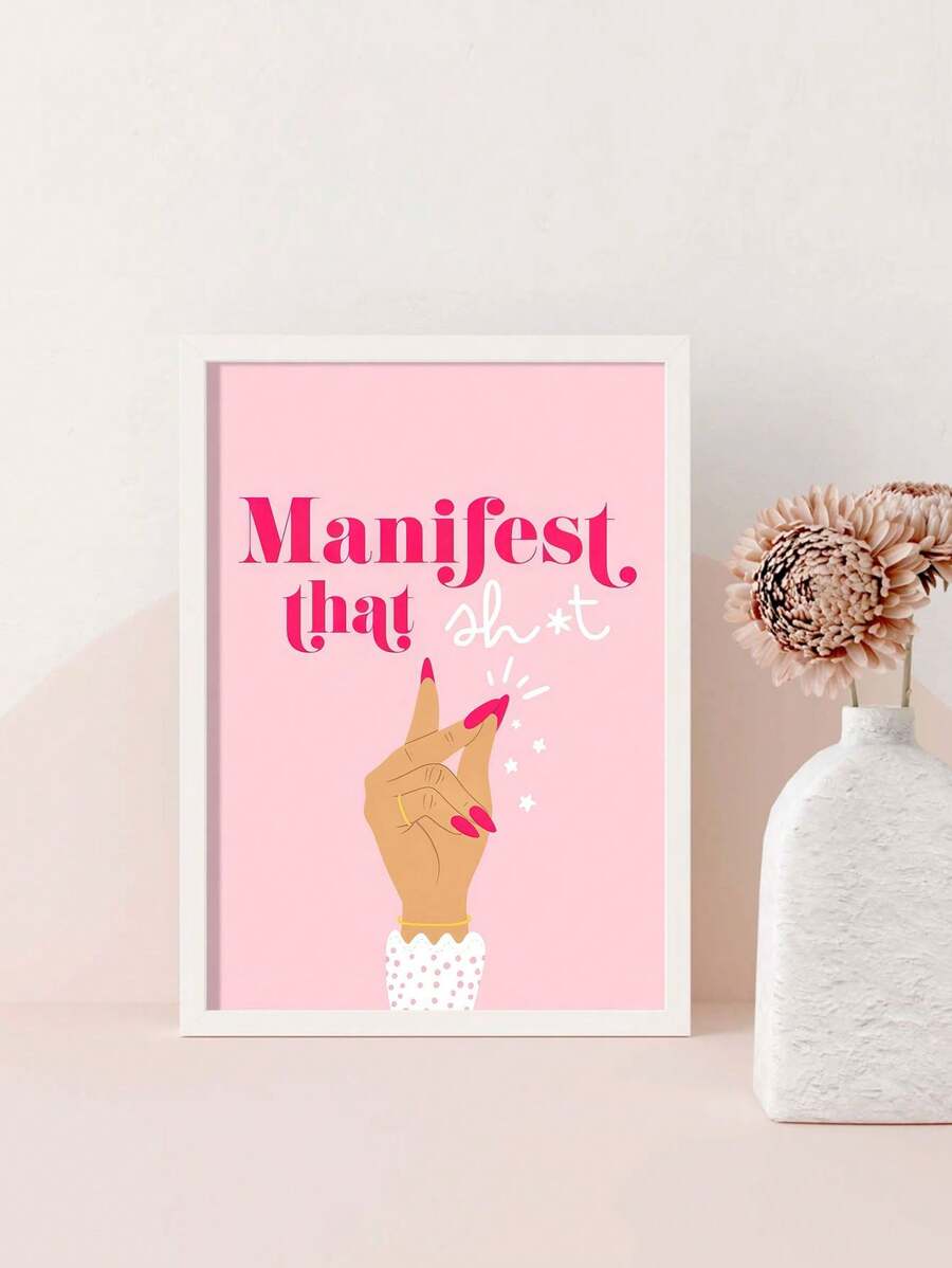 1pc Nghệ thuật Canvas động lực tự yêu bản thân Manifest - Trang trí tường thời trang màu hồng cho phòng ngủ & tiệm làm móng, không khung - Nhiều màu - Xem 1